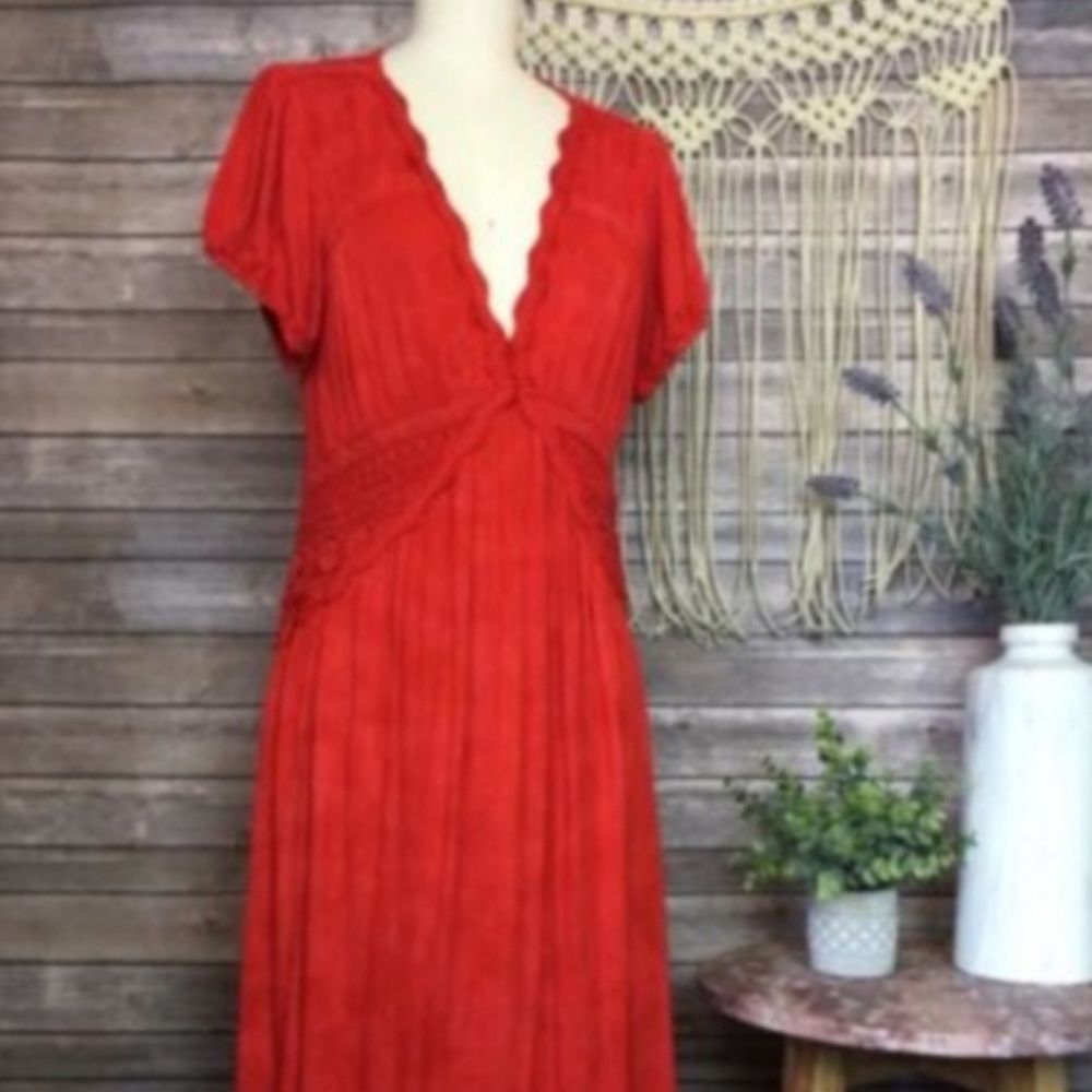 Boston Proper Red Butterly Printed Maxi Dress